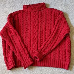 LAUREN Ralph Lauren Women L Red Cable Knitwear Turtleneck Office Winter Warm